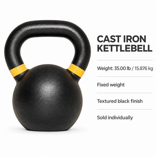 Cast Iron Kettlebell, 35 lb, Black with Yellow Bands