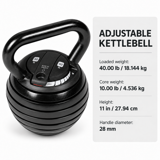 Adjustable Cast Iron Kettlebell, 10–40 lb, Black