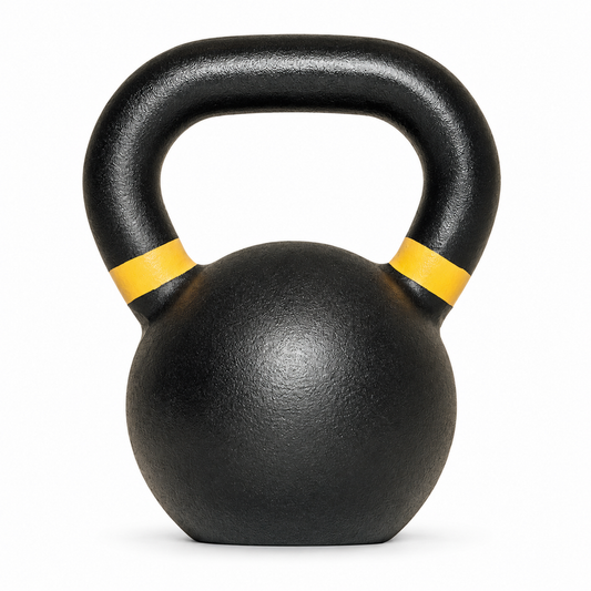 Cast Iron Kettlebell, 35 lb, Black with Yellow Bands
