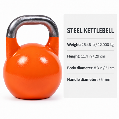 Competition-Style Steel Kettlebell, 12 kg, Orange