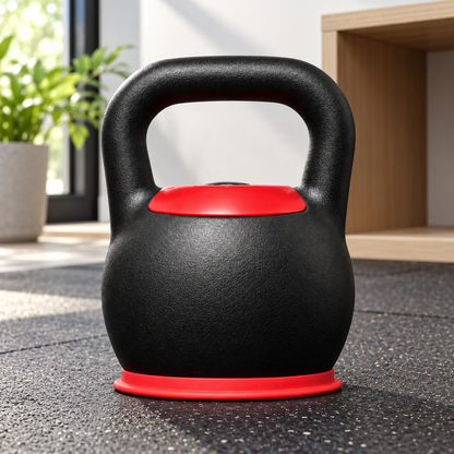 Adjustable Kettlebell, 8–16 kg, Five Settings, Black and Red