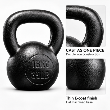 Ductile Iron Kettlebell, 16 kg, Black E-Coat Finish