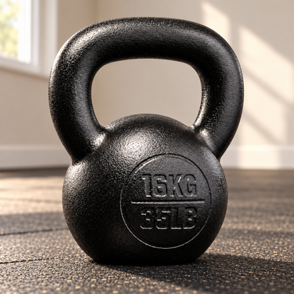 Ductile Iron Kettlebell, 16 kg, Black E-Coat Finish